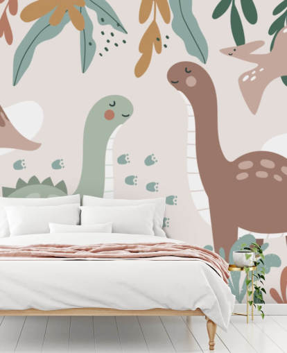 Cute Dinosaurs in the Tropics Wallpaper Mural for kids bedroom