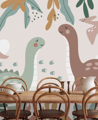 Cute Dinosaurs in the Tropics Wallpaper Mural for kids bedroom
