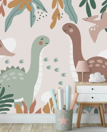 Cute Dinosaurs in the Tropics Wallpaper Mural for kids bedroom