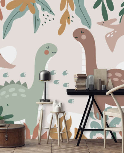 Cute Dinosaurs in the Tropics Wallpaper Mural for kids bedroom