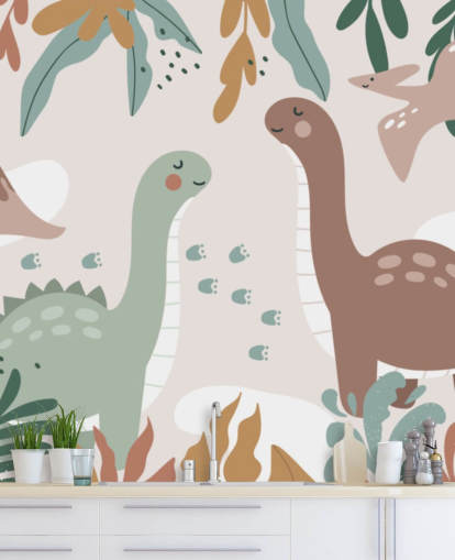 Cute Dinosaurs in the Tropics Wallpaper Mural for kids bedroom