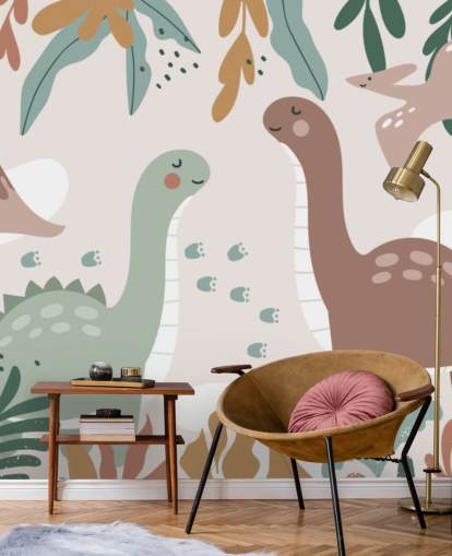 Cute Dinosaurs in the Tropics Wallpaper Mural for kids bedroom