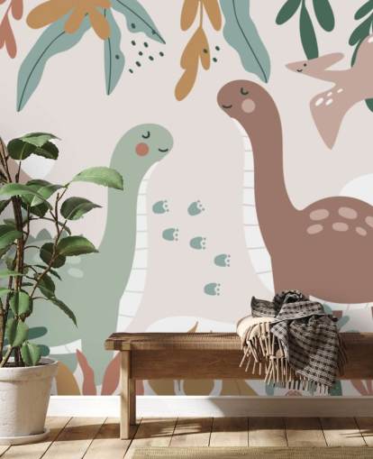 Cute Dinosaurs in the Tropics Wallpaper Mural for kids bedroom