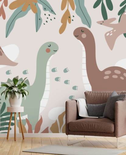 Cute Dinosaurs in the Tropics Wallpaper Mural for kids bedroom