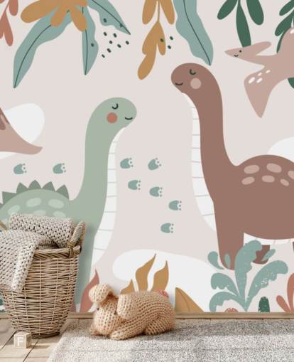 Cute Dinosaurs in the Tropics Wallpaper Mural for kids bedroom Cute Dinosaurs in the Tropics Wallpaper Mural for kids bedroom
