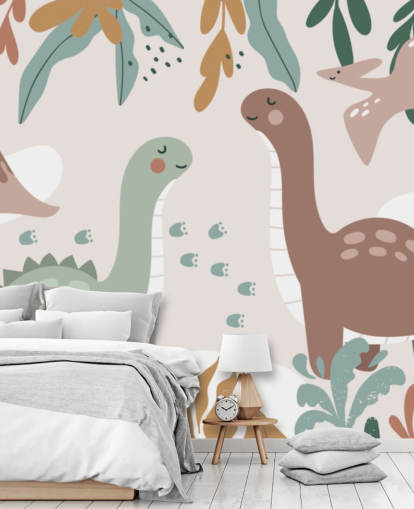 Cute Dinosaurs in the Tropics Wallpaper Mural for kids bedroom