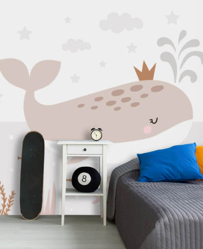 whale king wallpaper mural in beige whale king wallpaper mural in beige