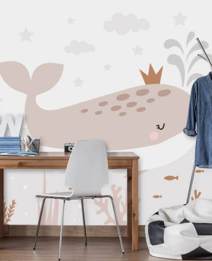 whale king wallpaper mural in beige