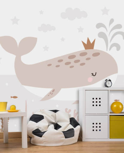 carta da parati murale con re balena in beige