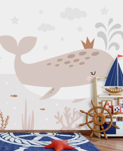 papier peint mural Whale King en beige