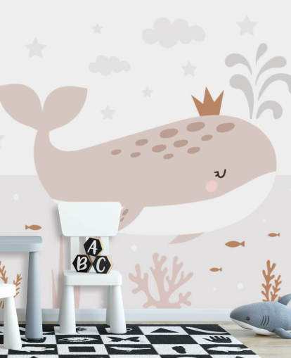 mural de papel de parede do rei baleia em bege