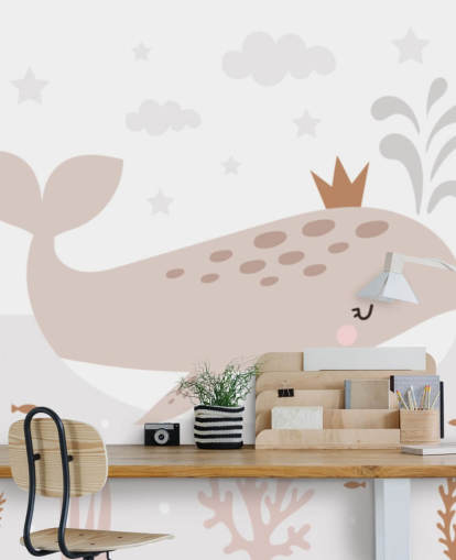 whale king wallpaper mural in beige whale king wallpaper mural in beige