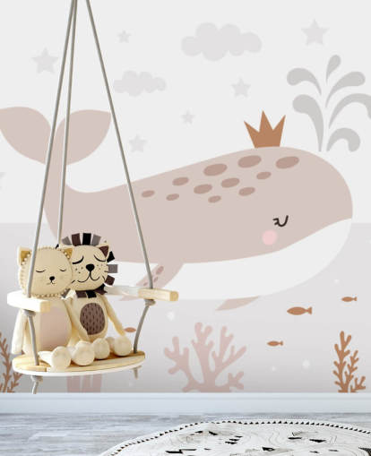 papier peint mural Whale King en beige