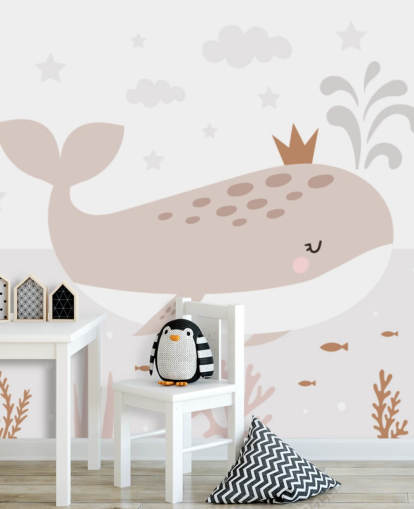 Whale King tapetväggmålning i beige