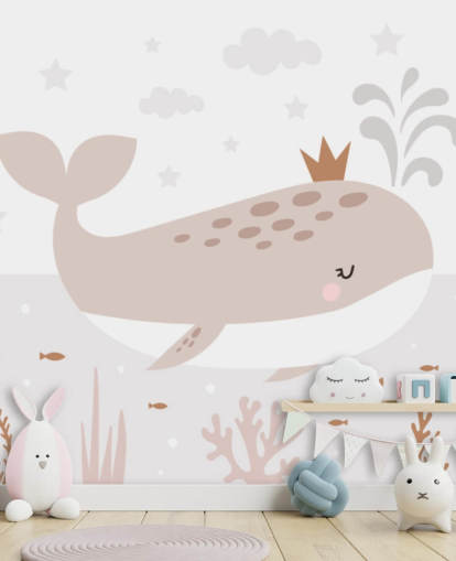 mural de papel pintado del rey ballena en beige mural de papel pintado del rey ballena en beige