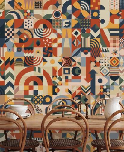 mural de pared de papel pintado de bloques abstractos geométricos