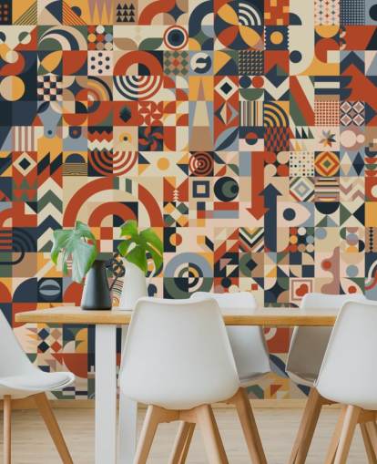 mural de pared de papel pintado de bloques abstractos geométricos