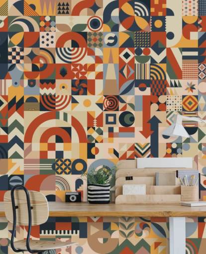 mural de parede de papel de parede de blocos abstratos geométricos