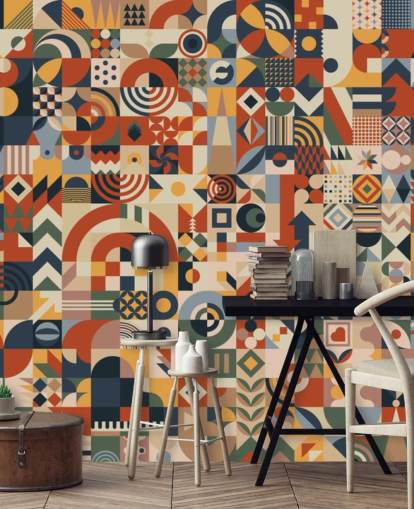 geometric abstract blocks wallpaper wall mural