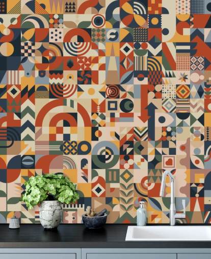 geometric abstract blocks wallpaper wall mural