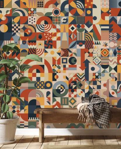 geometric abstract blocks wallpaper wall mural
