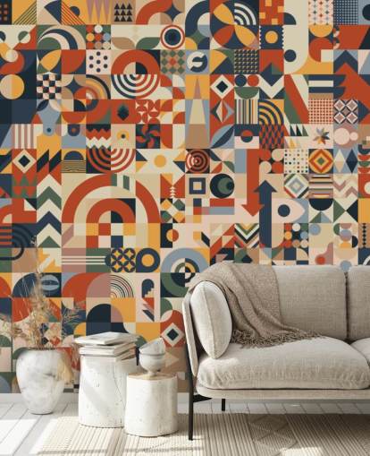 mural de pared de papel pintado de bloques abstractos geométricos