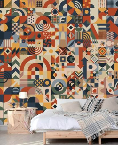 mural de pared de papel pintado de bloques abstractos geométricos