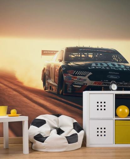 mørkt tilpassbart NASCAR tapetmaleri kalt NASCAR On Track for soverom, kontorer og mannshuler