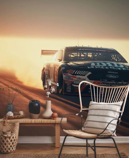 mural oscuro personalizable de NASCAR llamado NASCAR On Track para dormitorios, oficinas y cuevas para hombres