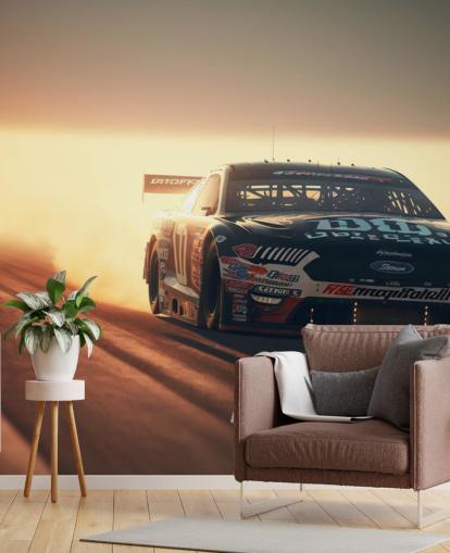 donkere aanpasbare NASCAR muurschildering genaamd NASCAR On Track voor slaapkamers, kantoren en mancave
