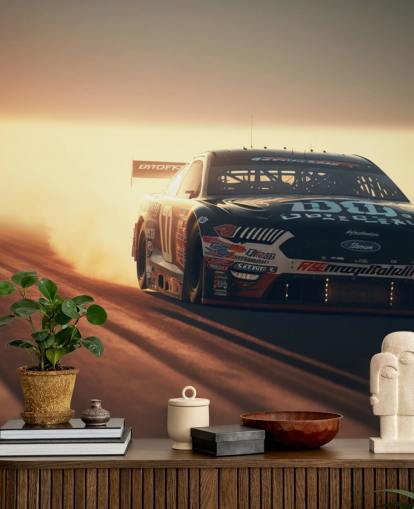 mural oscuro personalizable de NASCAR llamado NASCAR On Track para dormitorios, oficinas y cuevas para hombres