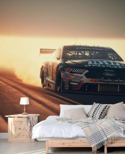 donkere aanpasbare NASCAR muurschildering genaamd NASCAR On Track voor slaapkamers, kantoren en mancave