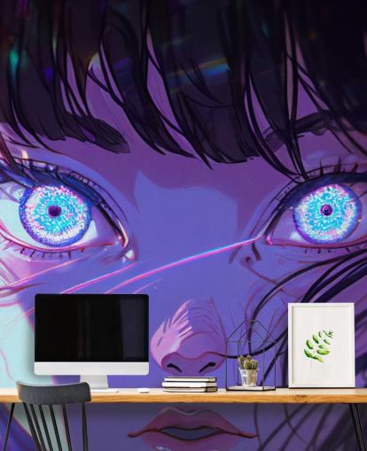 Pen anime jente med blå øyne 