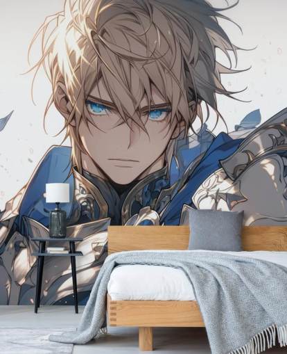 murale anime personalizzabile blu e bianco chiamato Paladin Knight per camere da letto per adolescenti