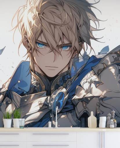 blue and white customisable anime wall mural called Paladin Knight for teen bedrooms blue and white customisable anime wall mural called Paladin Knight for teen bedrooms