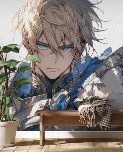 murale anime personalizzabile blu e bianco chiamato Paladin Knight per camere da letto per adolescenti murale anime personalizzabile blu e bianco chiamato Paladin Knight per camere da letto per adolescenti
