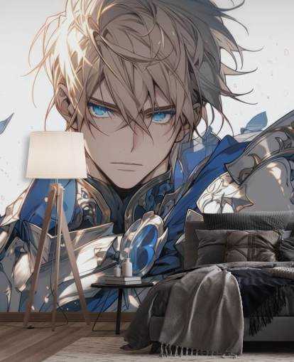 mural de pared de anime personalizable en blanco y azul llamado Paladin Knight para dormitorios de adolescentes mural de pared de anime personalizable en blanco y azul llamado Paladin Knight para dormitorios de adolescentes