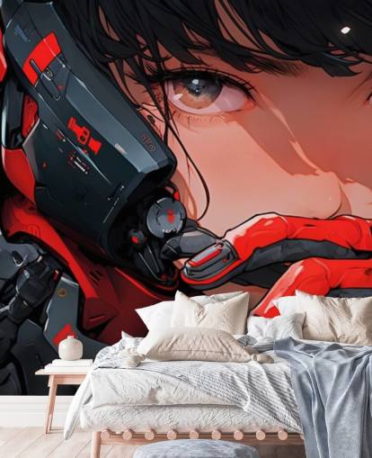 red and grey customisable anime wall mural called Anime Future Soldier for bedrooms and games rooms