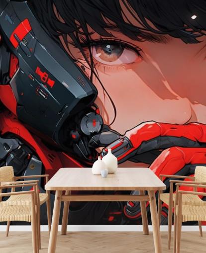 red and grey customisable anime wall mural called Anime Future Soldier for bedrooms and games rooms