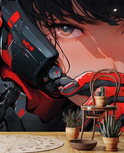 red and grey customisable anime wall mural called Anime Future Soldier for bedrooms and games rooms red and grey customisable anime wall mural called Anime Future Soldier for bedrooms and games rooms