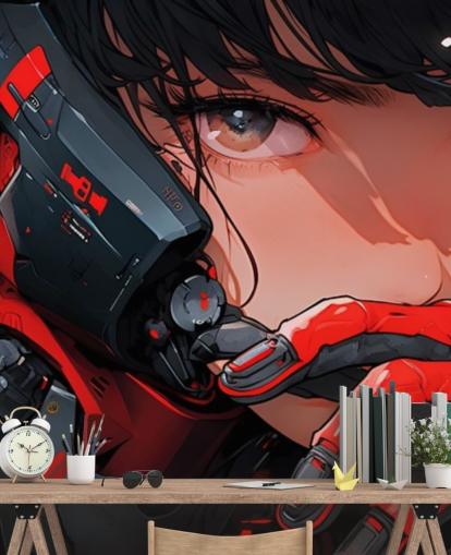 rød og grå tilpasselig anime-vægmaleri kaldet Anime Future Soldier til soveværelser og spillelokaler rød og grå tilpasselig anime-vægmaleri kaldet Anime Future Soldier til soveværelser og spillelokaler