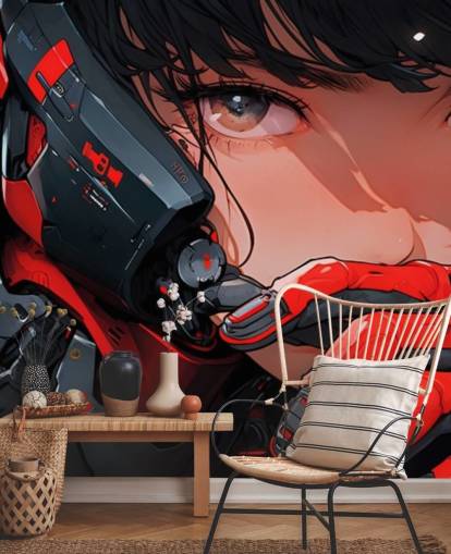 rød og grå tilpasselig anime-vægmaleri kaldet Anime Future Soldier til soveværelser og spillelokaler