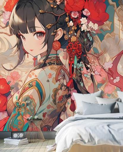 mural de pared de anime personalizado rojo llamado Anime Princess para dormitorios de adolescentes mural de pared de anime personalizado rojo llamado Anime Princess para dormitorios de adolescentes