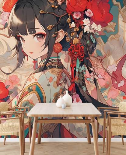 fresque murale d'anime personnalisée rouge appelée Anime Princess pour chambres d'adolescents