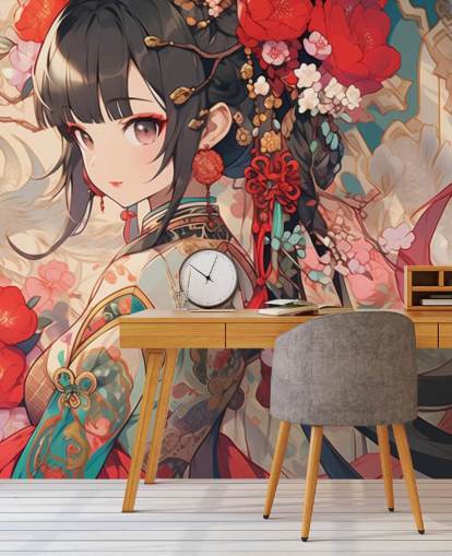 red custom anime wall mural called Anime Princess for teen bedrooms