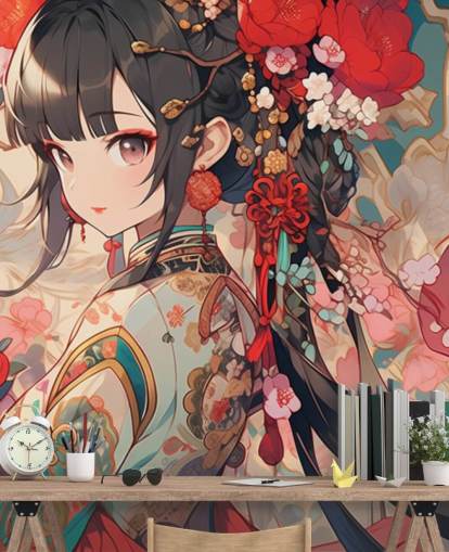 rødt tilpasset anime veggmaleri kalt Anime Princess for tenåringssoverom rødt tilpasset anime veggmaleri kalt Anime Princess for tenåringssoverom