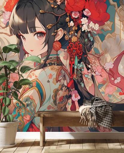 rotes individuelles Anime-Wandbild namens Anime Princess für Jugendzimmer