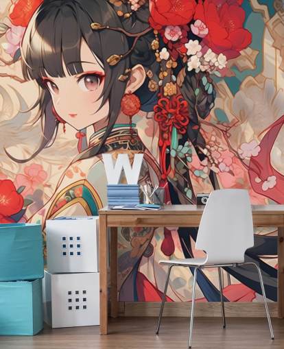 red custom anime wall mural called Anime Princess for teen bedrooms