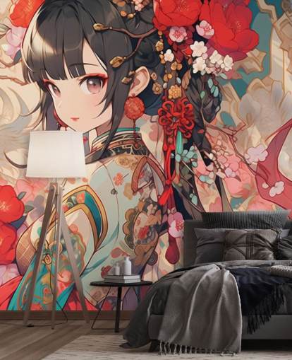 rødt brugerdefineret anime vægmaleri kaldet Anime Princess til teenagesoveværelser rødt brugerdefineret anime vægmaleri kaldet Anime Princess til teenagesoveværelser