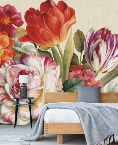 colorful botanical wall mural